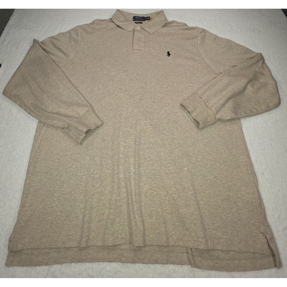 Polo Ralph Lauren Shirt Men XXL Beige Classic Fit Flesh Pony Long Sleeve Rugby